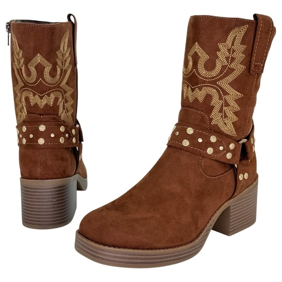 Sun + Stone Norahh Brown Microsuede Embroidered Womens Ankle Boots Size 8M - Picture 11 of 15